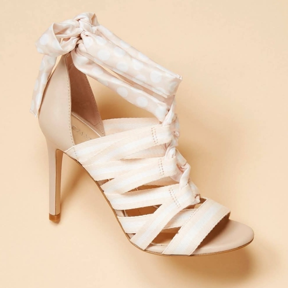 Gianni Bini Abrianna Lace-up Heels Pastel Blush Pink Peach Ribbon Wrap Size 8